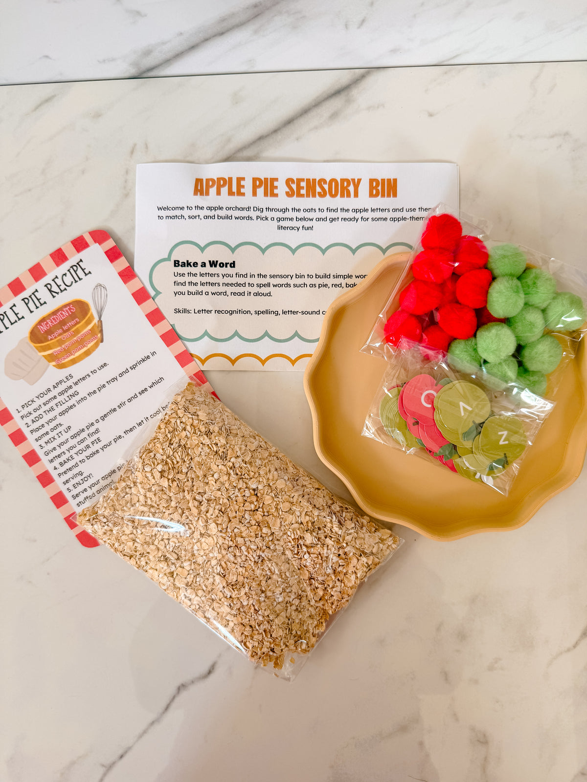 Apple Pie Letter Play Sensory Bin