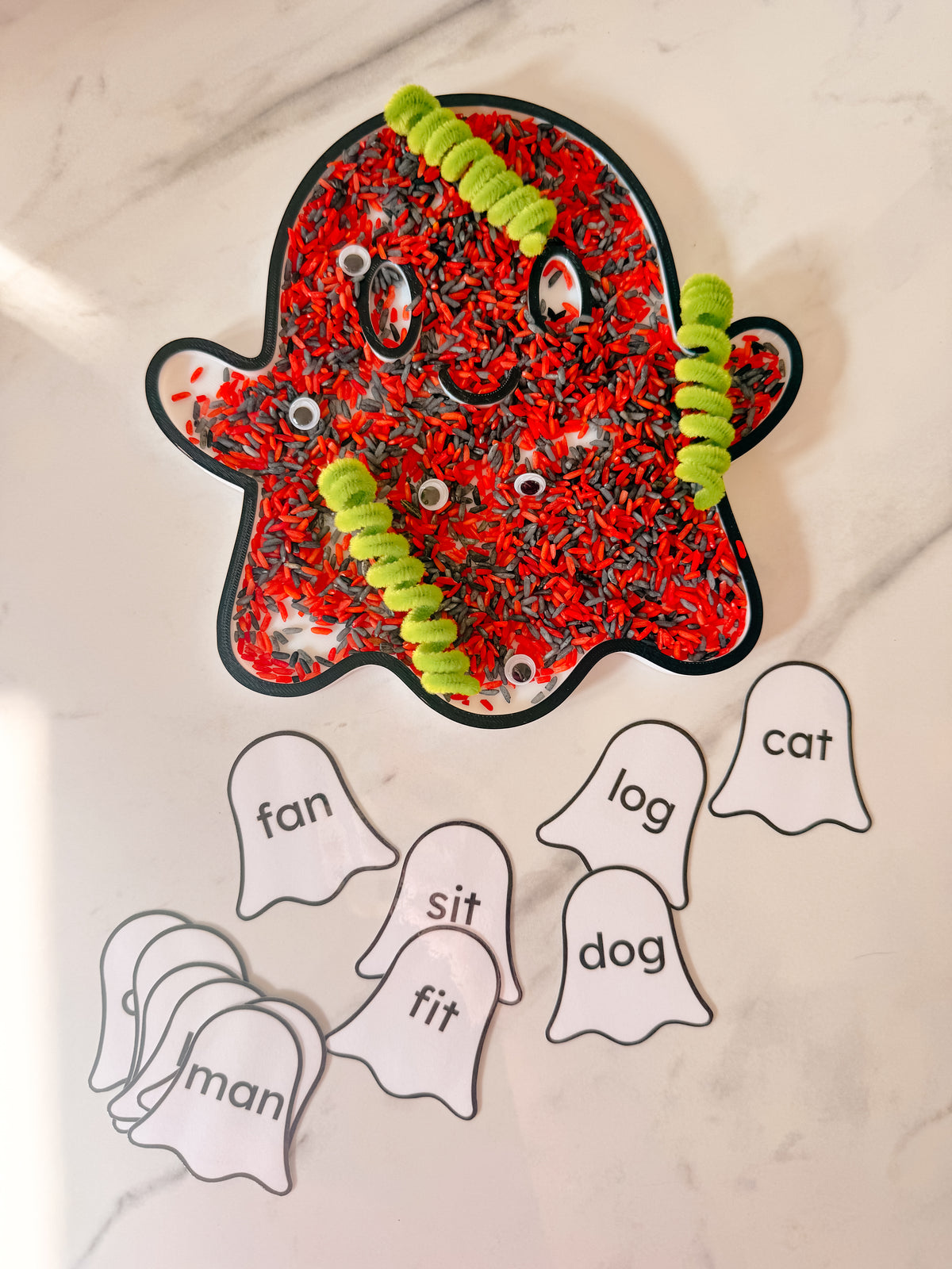 Spooky Word Play Sensory Bin | Halloween Literacy Activity